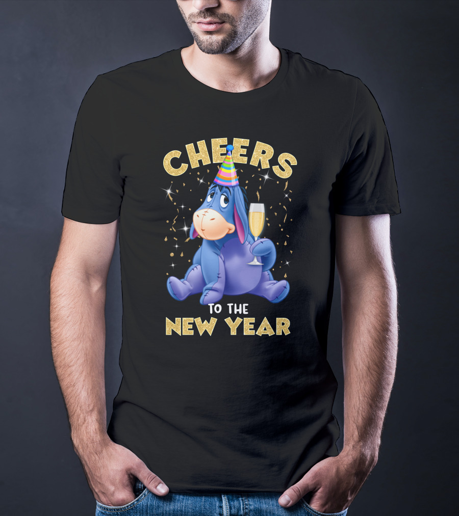 Cheers To The New Year Eeyore Party Hat Champagne Confetti Celebration T-Shirt