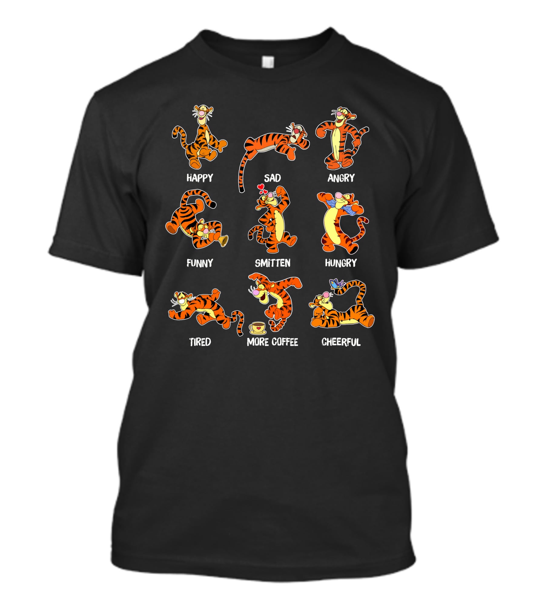 Tigger Emotional Range Happy Sad Angry Funny Smitten Hungry Tired More Coffee Cheerful T-Shirt