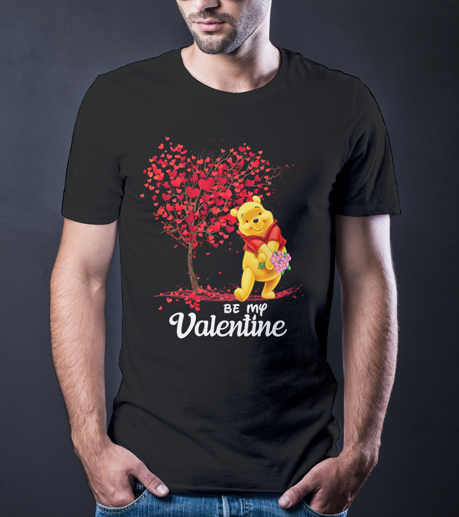 Winnie The Pooh Be My Valentine With Heart Tree And Bouquet T-Shirt
