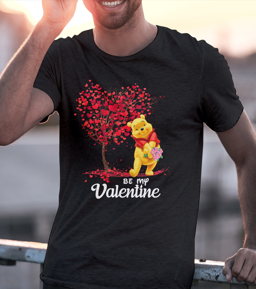 Winnie The Pooh Be My Valentine With Heart Tree And Bouquet T-Shirt