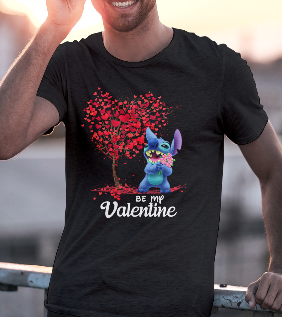 Lilo And Stitch Be My Valentine Heart Tree T-Shirt