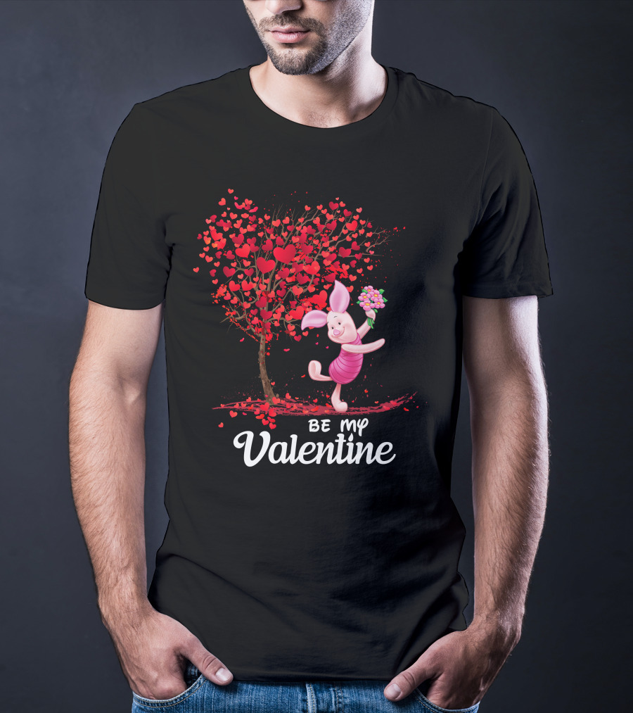 Piglet Be My Valentine Heart Tree And Flowers T-Shirt