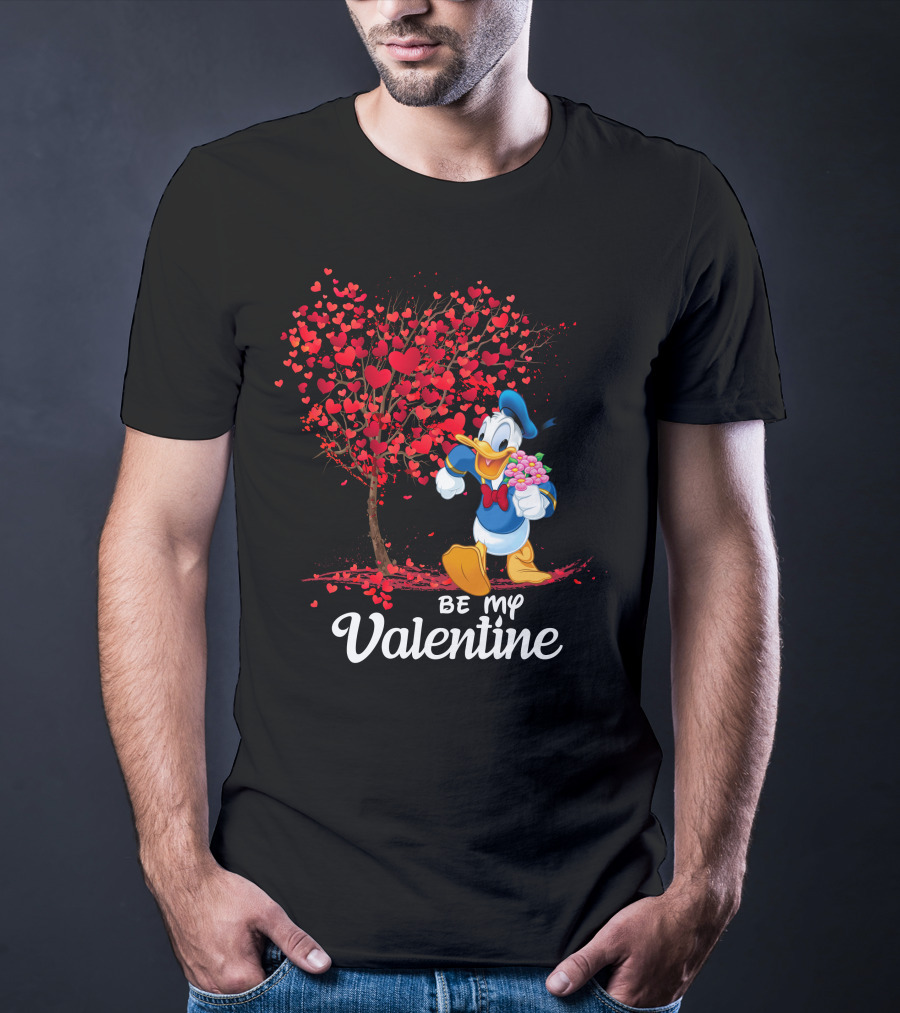 Donald Duck Be My Valentine Hearts And Flowers T-Shirt