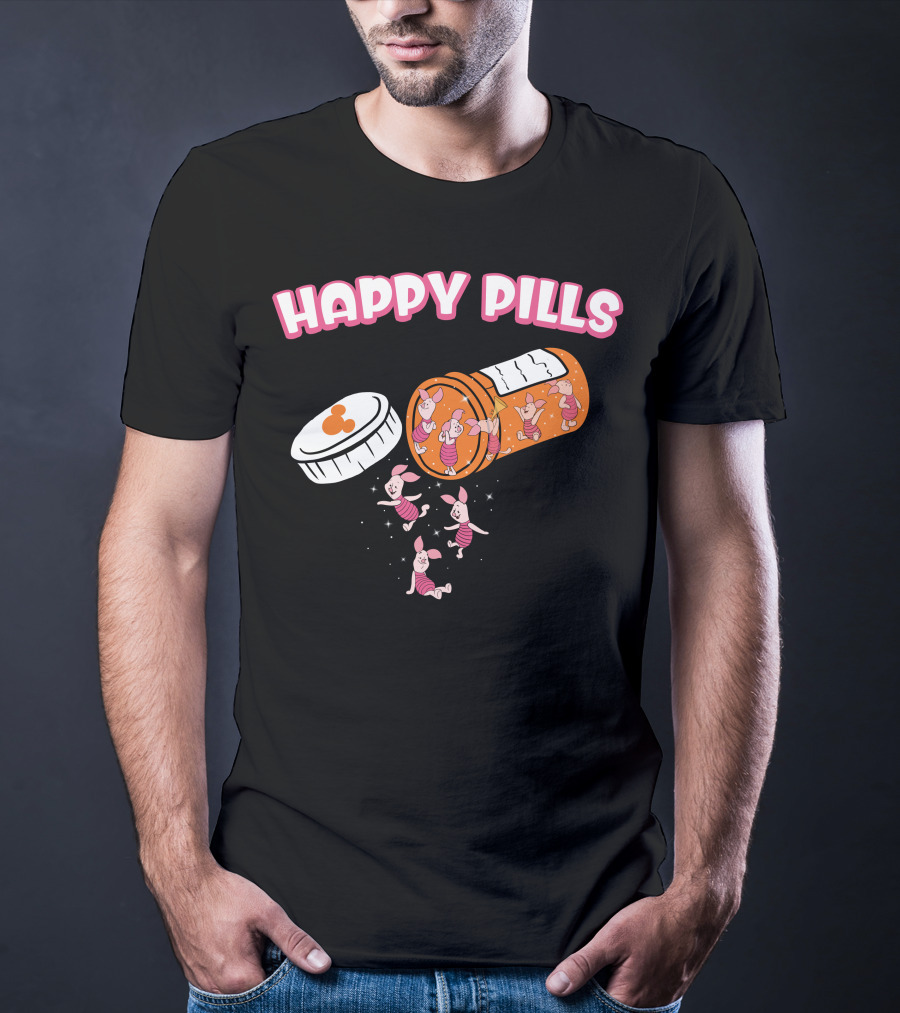HAPPY PILLS Piglet Characters In Prescription Bottle T-Shirt