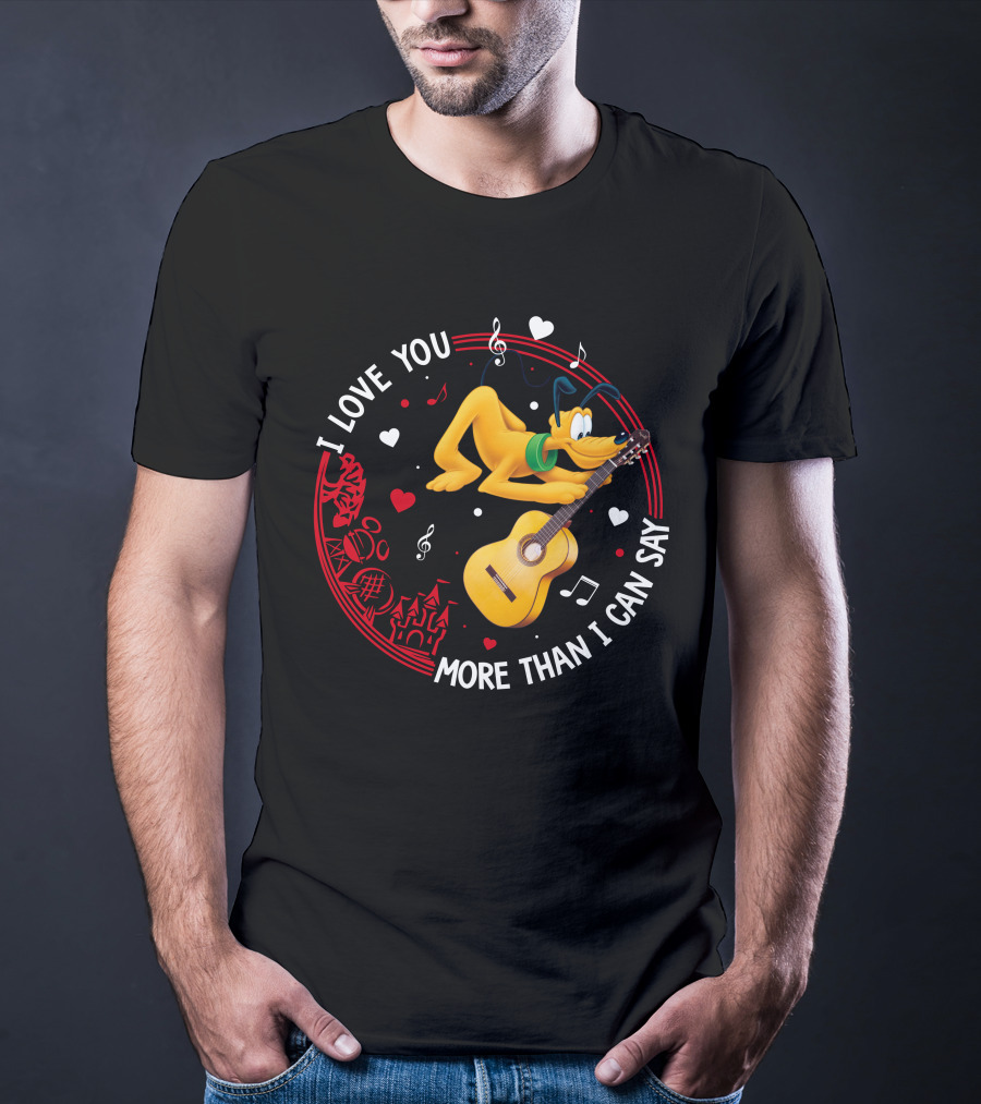 I Love You More Than I Can Say Pluto Guitar Music Hearts T-Shirt