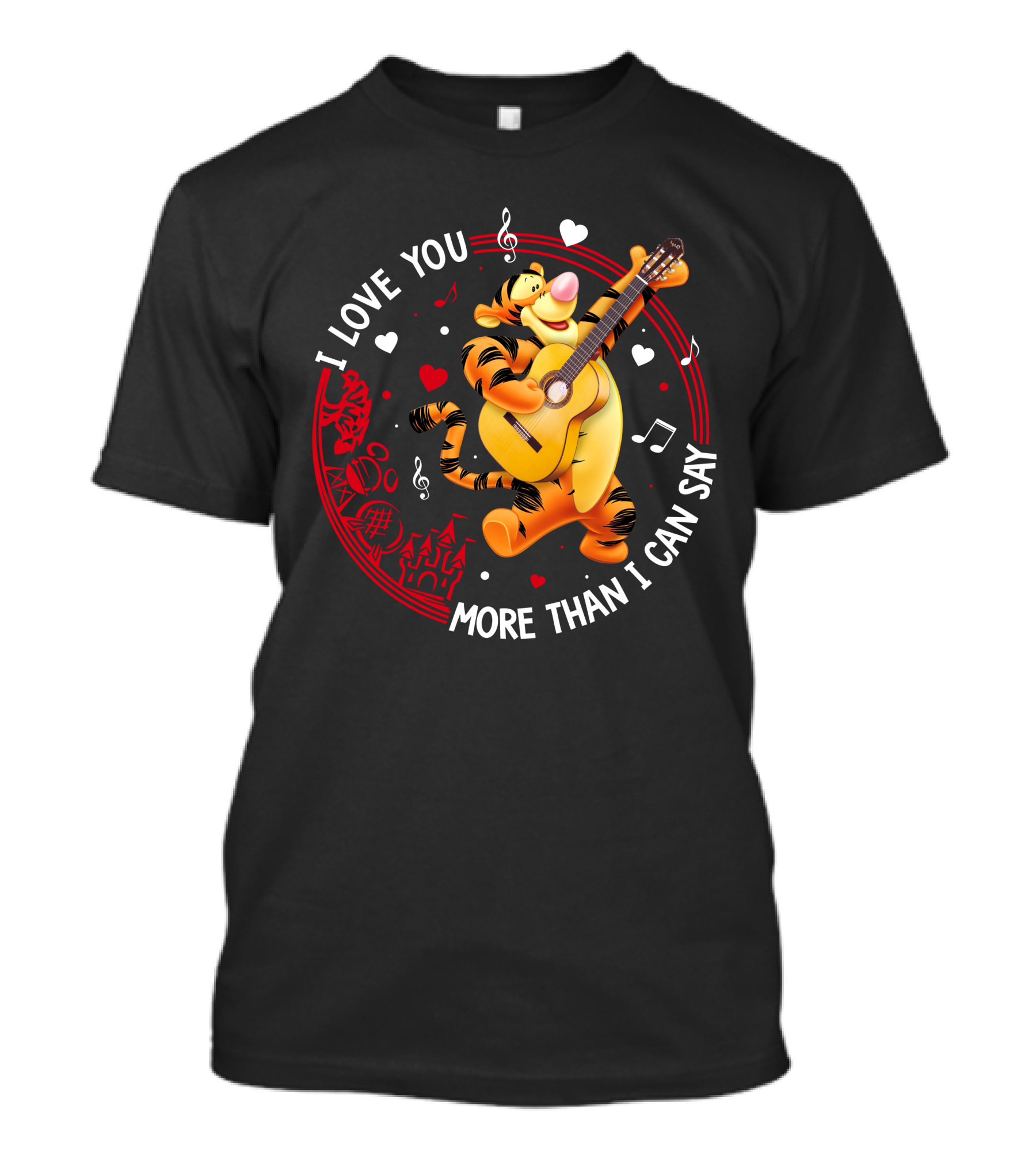 I Love You More Than I Can Say Tigger Guitar Music Hearts T-Shirt