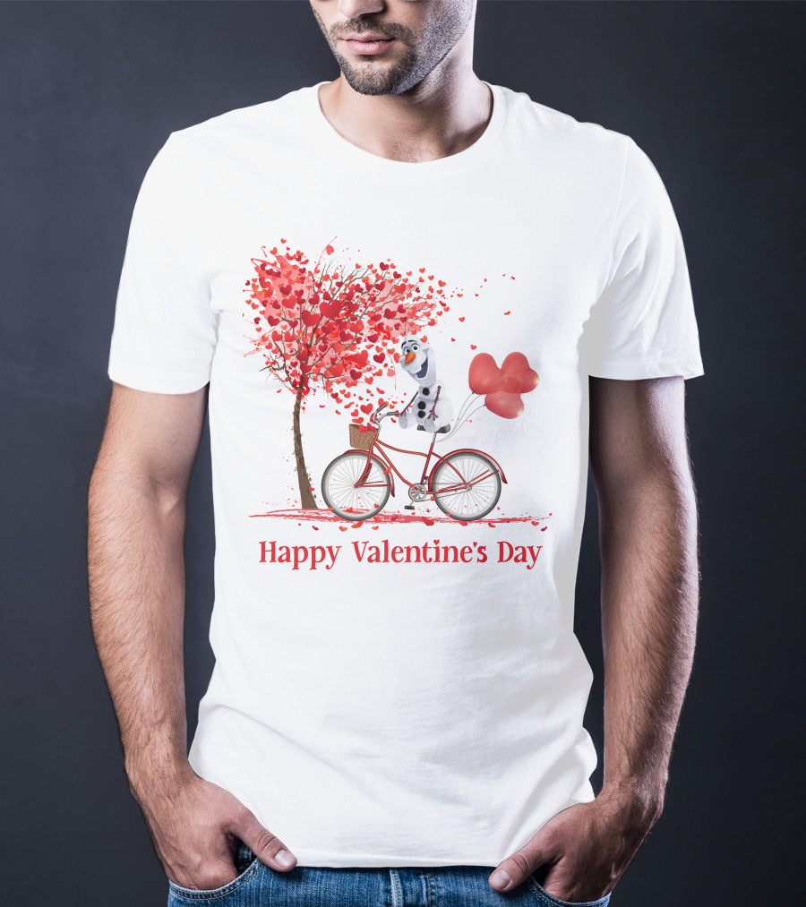 OL Valentine Happy Valentine's Day Olaf Bicycle Hearts Tree T-Shirt