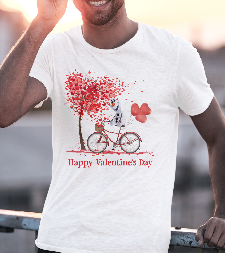 OL Valentine Happy Valentine's Day Olaf Bicycle Hearts Tree T-Shirt