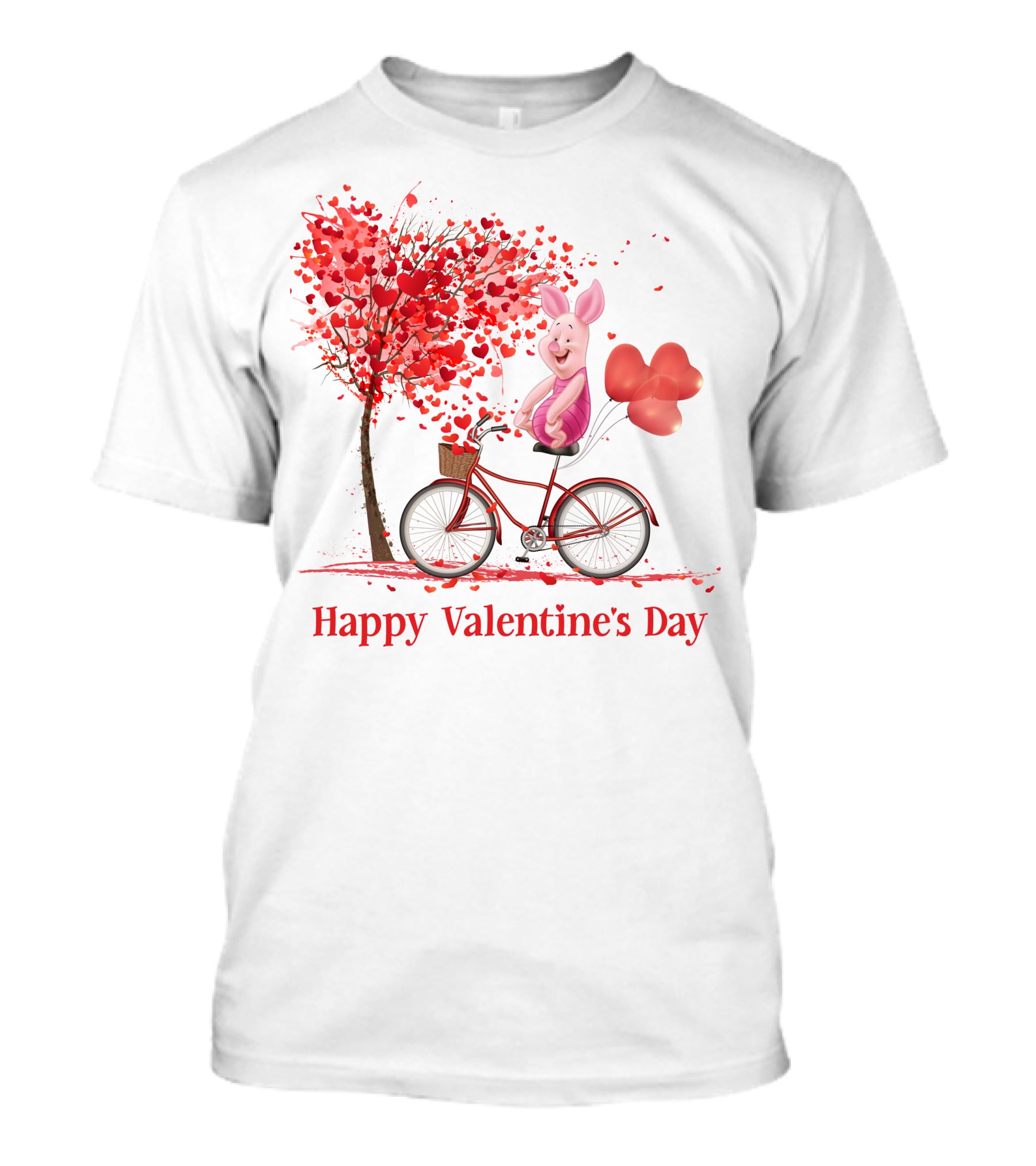 Happy Valentine's Day Piglet With Heart Balloons On Bicycle T-Shirt
