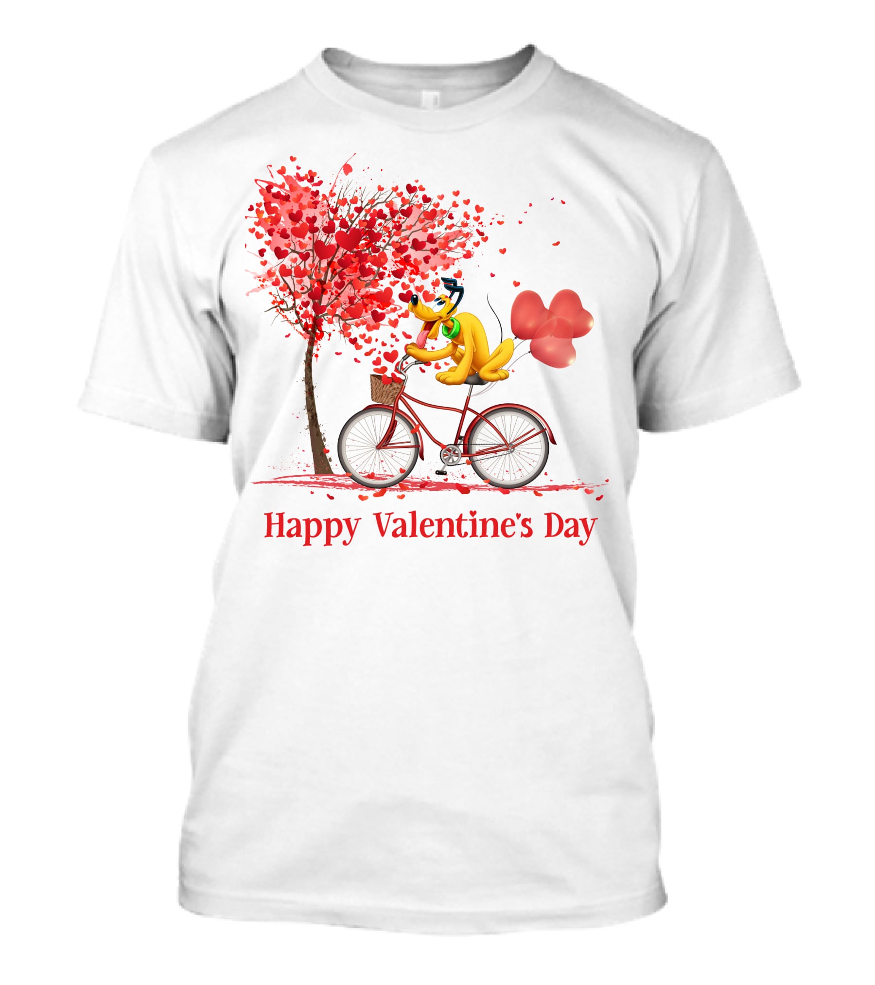Happy Valentine's Day Bicycle With Hearts And Tree T-Shirt