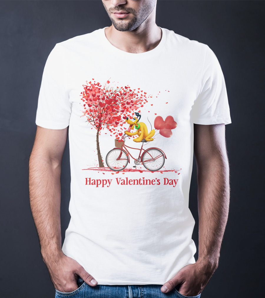 Happy Valentine's Day Bicycle With Hearts And Tree T-Shirt