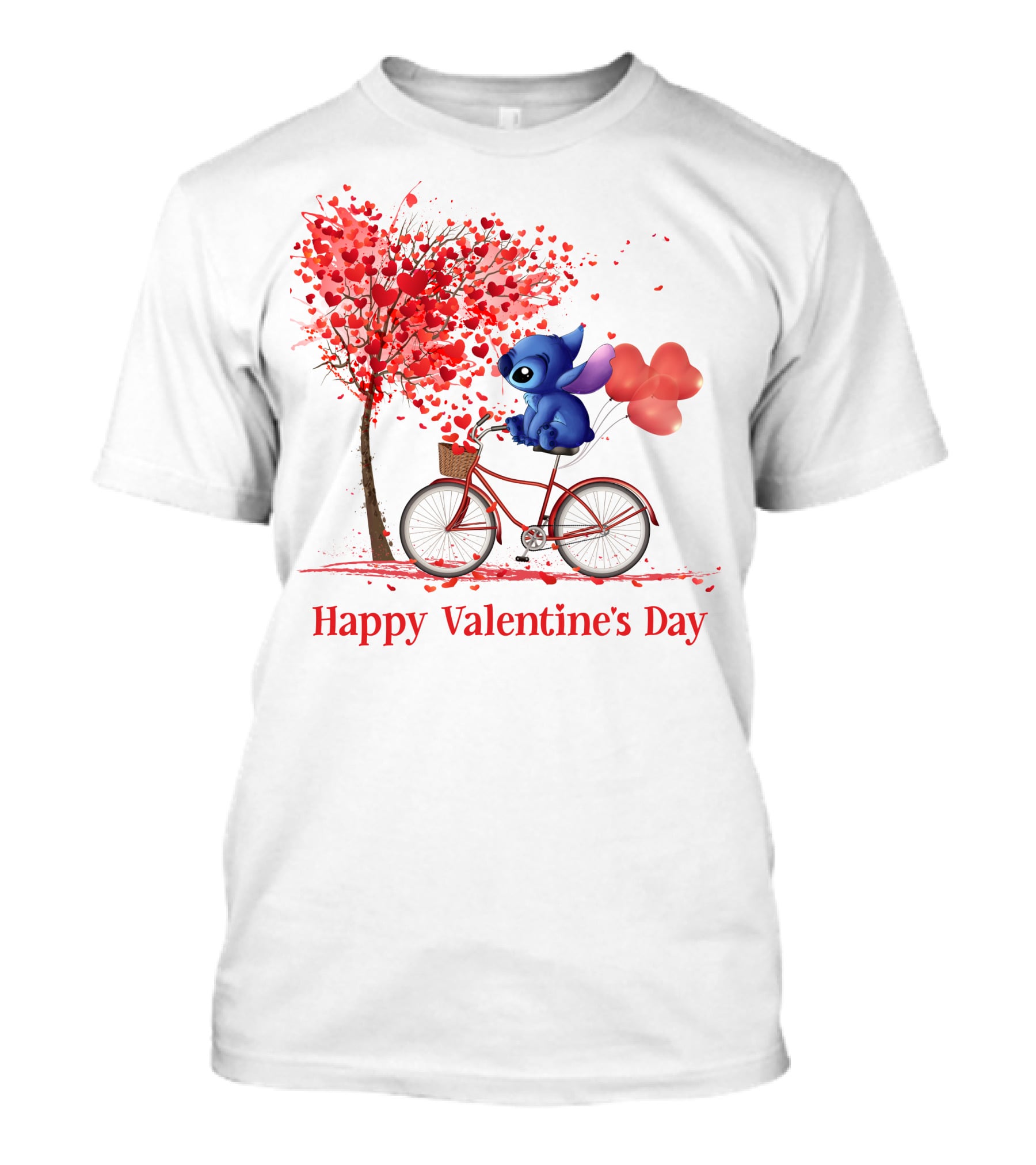 Happy Valentine's Day Stitch Bicycle Heart Balloons T-Shirt