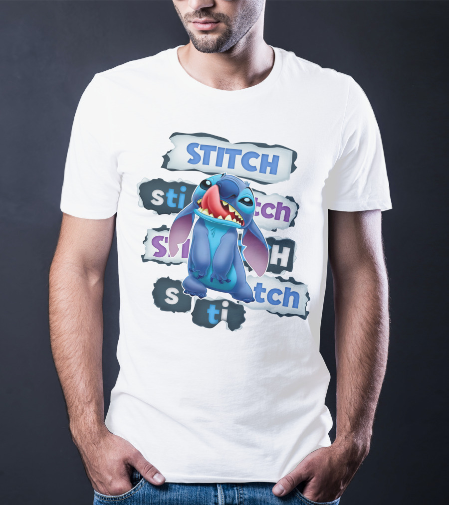 Stitch Blue Alien Character Multiple Text Styles T-Shirt