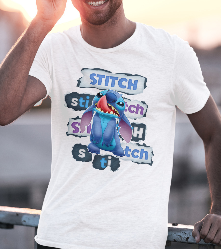 Stitch Blue Alien Character Multiple Text Styles T-Shirt