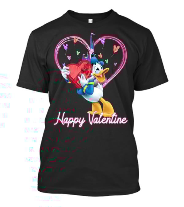 Donald Duck Happy Valentine Heart Balloons And Castle T-Shirt