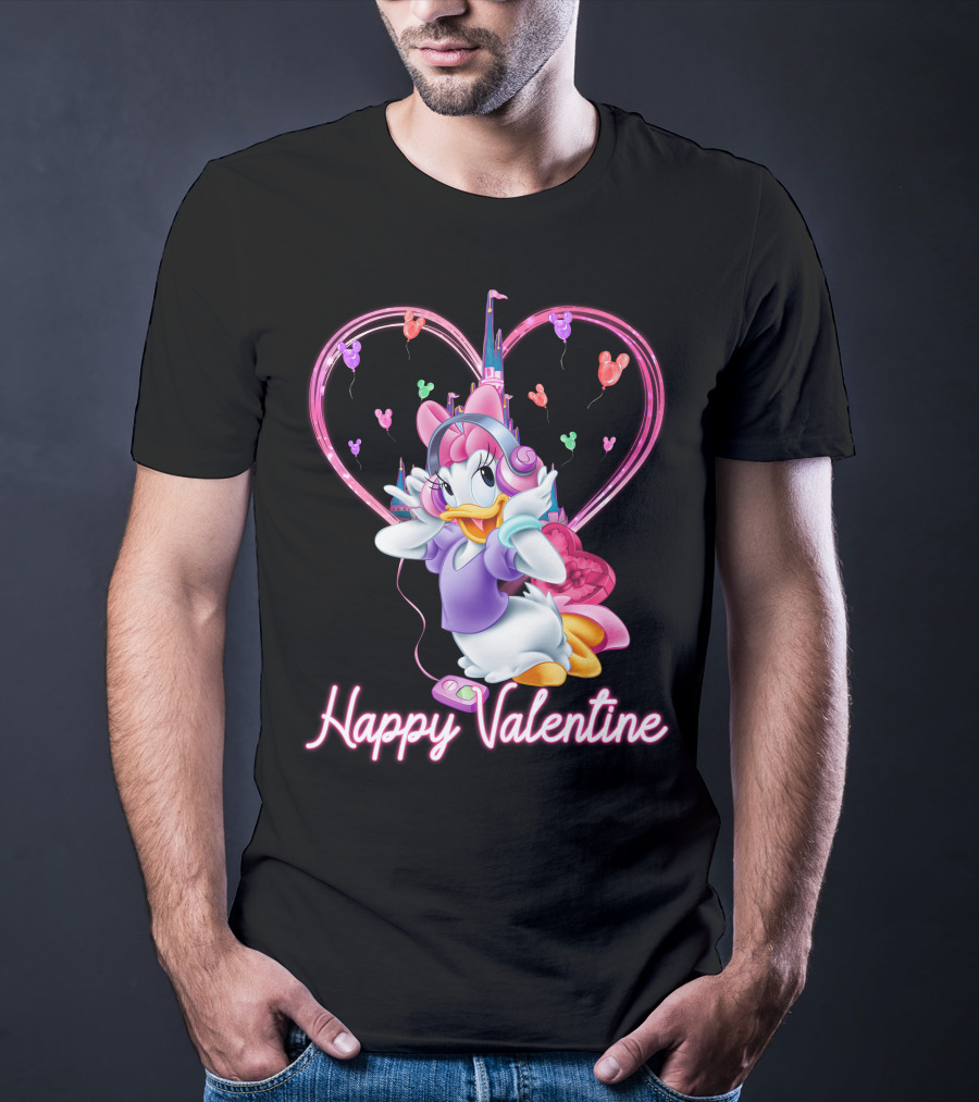 Daisy Duck Happy Valentine Balloons Castle Headphones T-Shirt