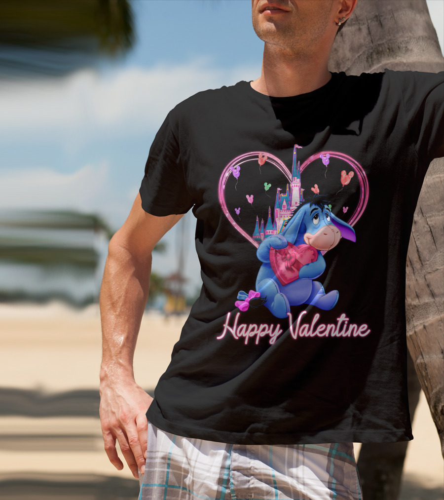 Eeyore Happy Valentine With Heart And Castle T-Shirt