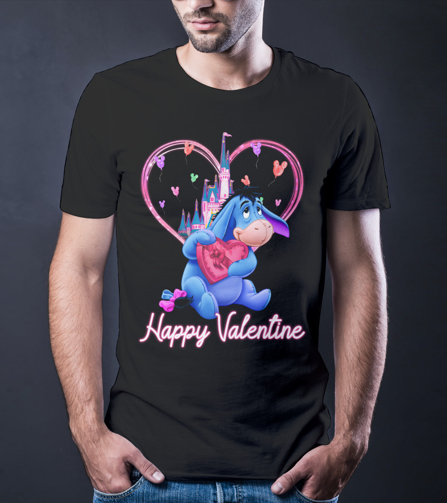 Eeyore Happy Valentine With Heart And Castle T-Shirt