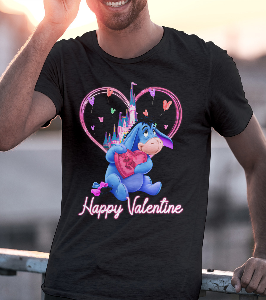 Eeyore Happy Valentine With Heart And Castle T-Shirt