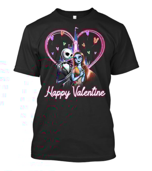 Happy Valentine Jack And Sally Disney Castle Heart Balloons T-Shirt
