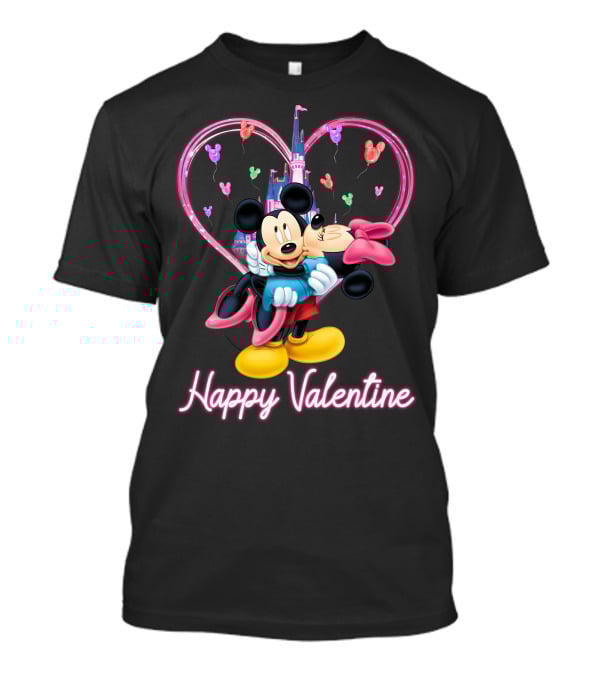 Mickey & Minnie Happy Valentine Heart And Castle Celebration T-Shirt