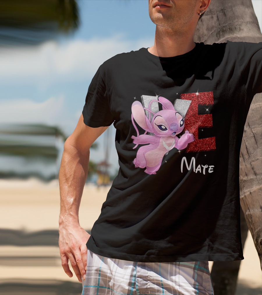 Angel And Stitch Inspired Mate Design With Glittery Love Elements T-Shirt