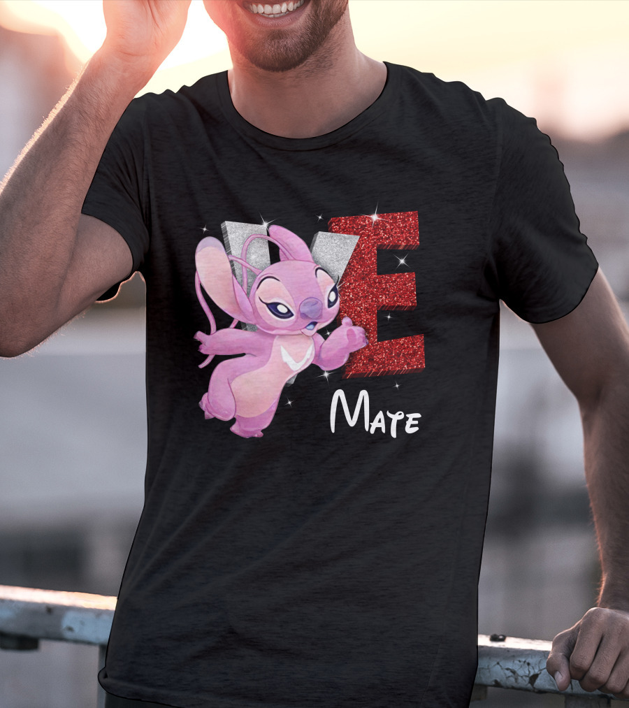 Angel And Stitch Inspired Mate Design With Glittery Love Elements T-Shirt
