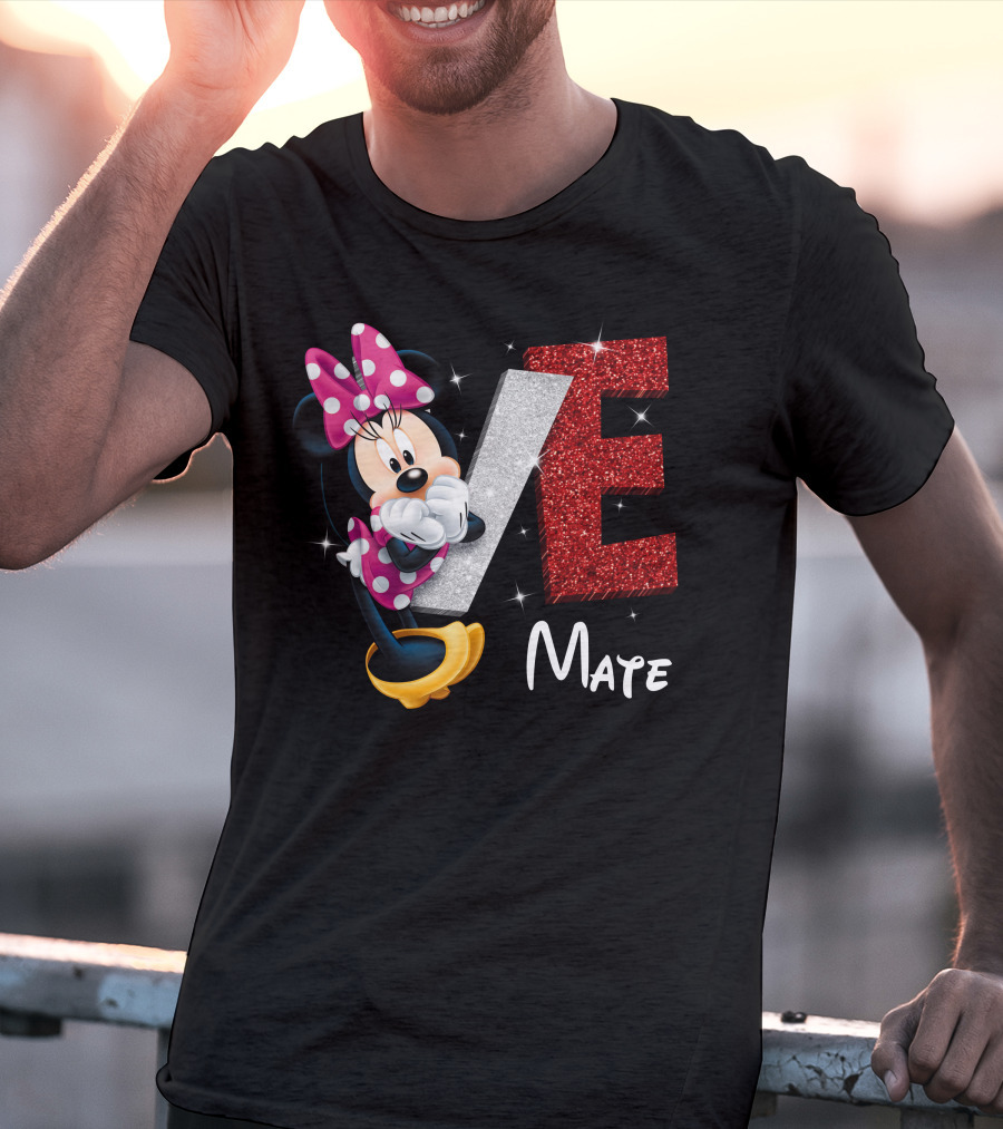 Minnie Mate Love Sparkle Bow And E Glitter T-Shirt