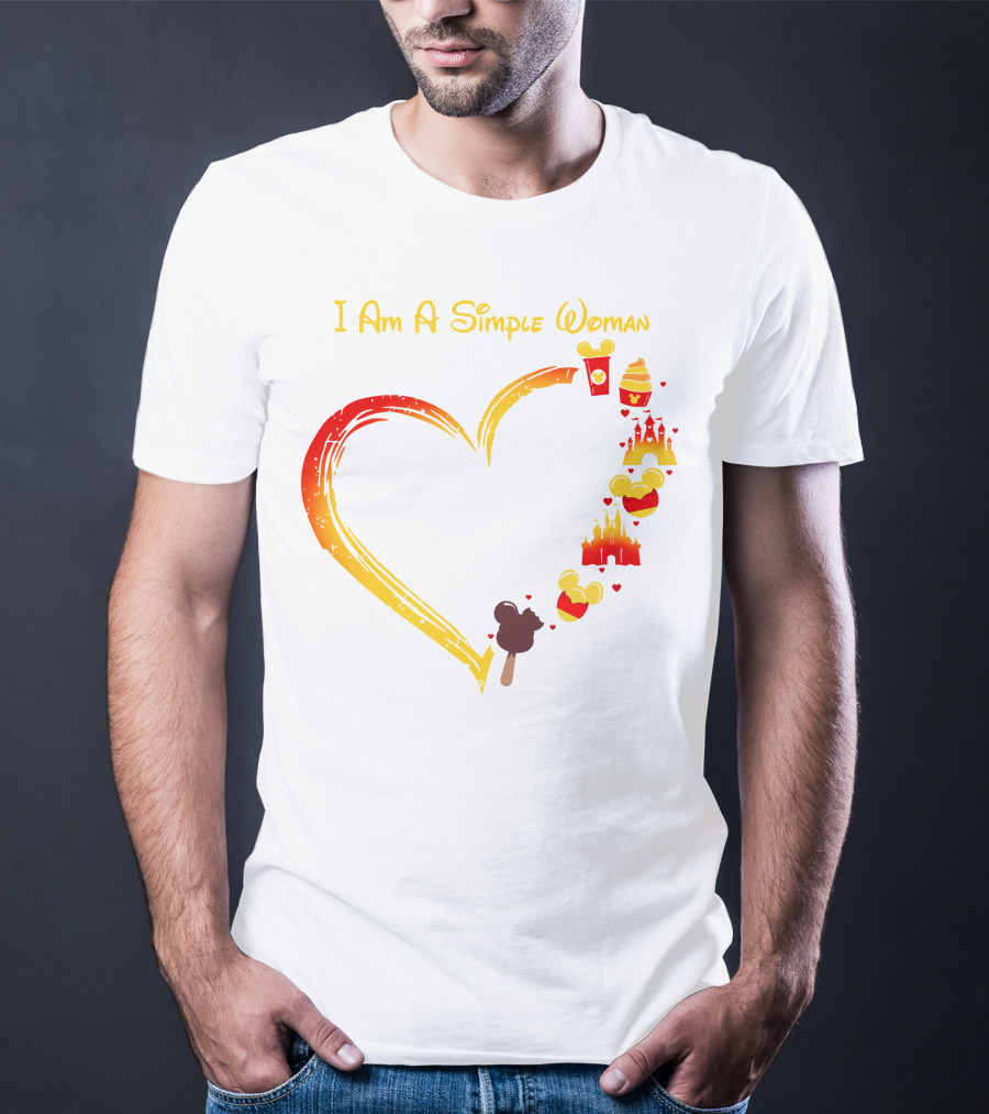 I Am A Simple Woman Heart With Mickey Ears Ice Cream Popcorn Castle T-Shirt