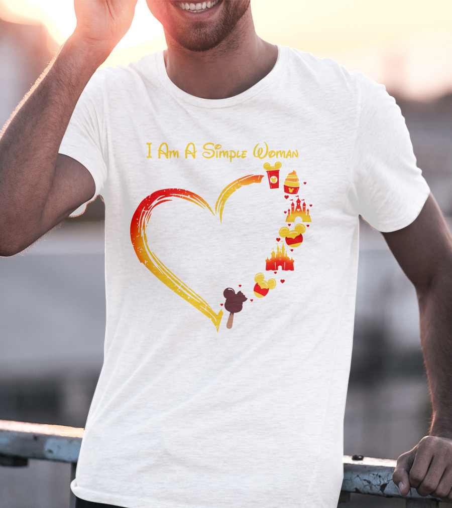 I Am A Simple Woman Heart With Mickey Ears Ice Cream Popcorn Castle T-Shirt