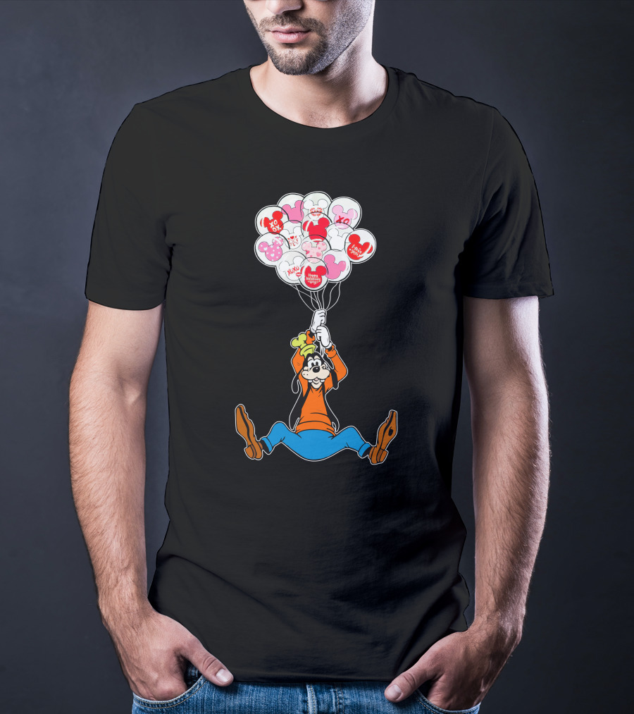 Goofy Balloons Mickey Love Valentine's Xo Hug Minnie Organic T-Shirt