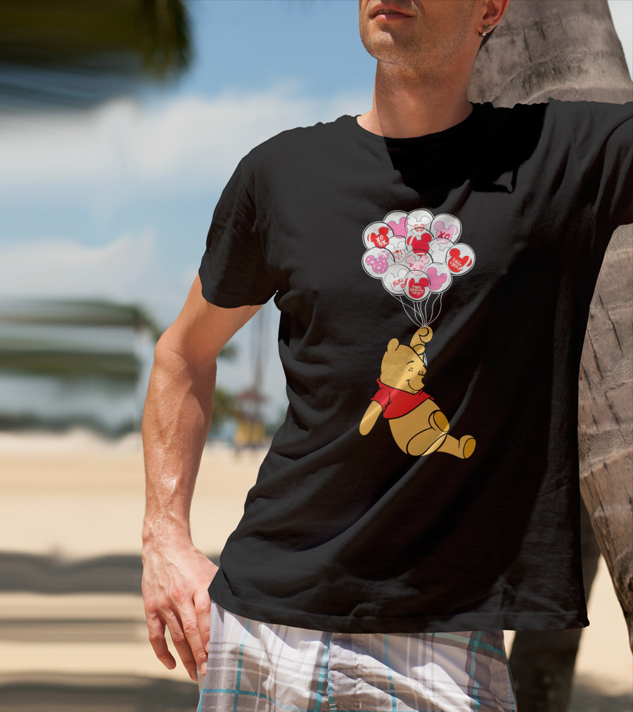 Winnie The Pooh Balloons With Mickey Ears And Sweet Messages T-Shirt