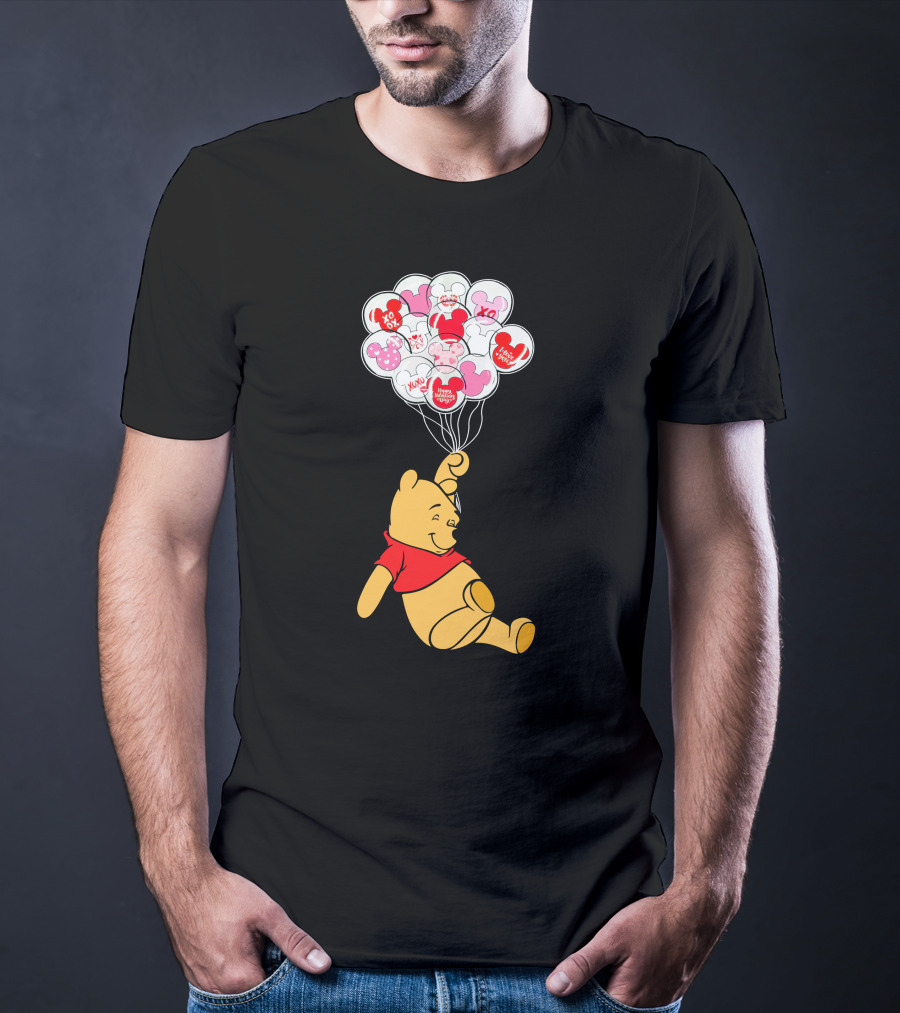 Winnie The Pooh Balloons With Mickey Ears And Sweet Messages T-Shirt