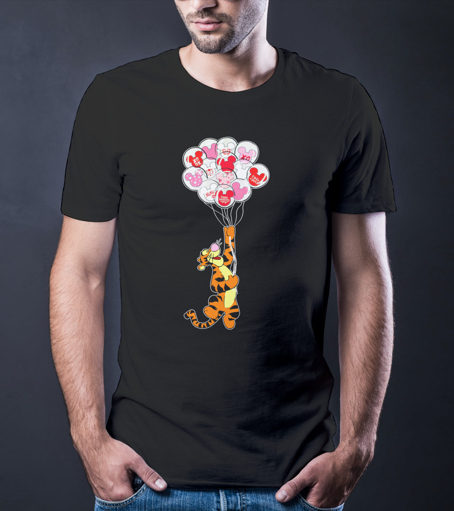 Tigger Flying With Mickey Balloons Valentine's Day Xo Hunny Disney T-Shirt