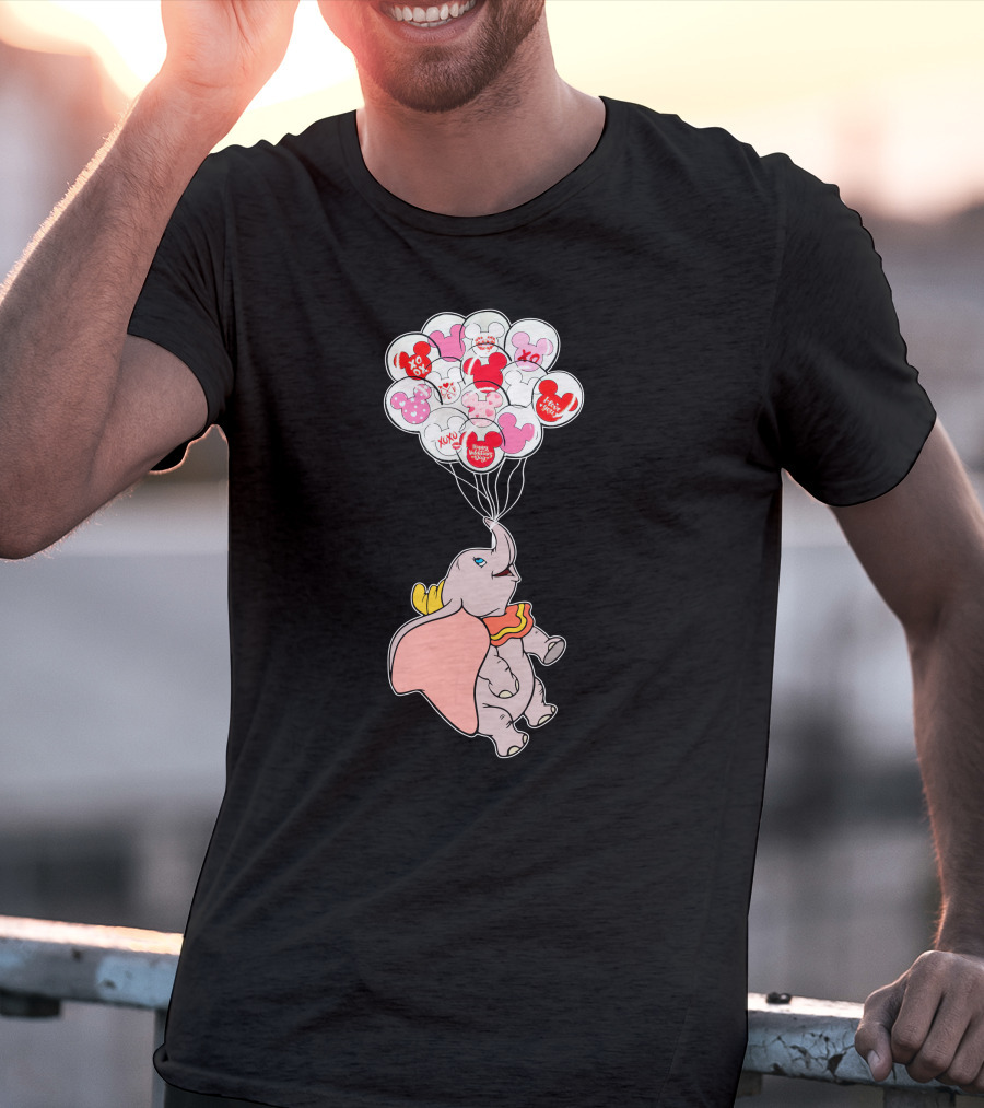 Dumbo Flying With Heart Balloons Featuring Valentine Xo And Mickey T-Shirt