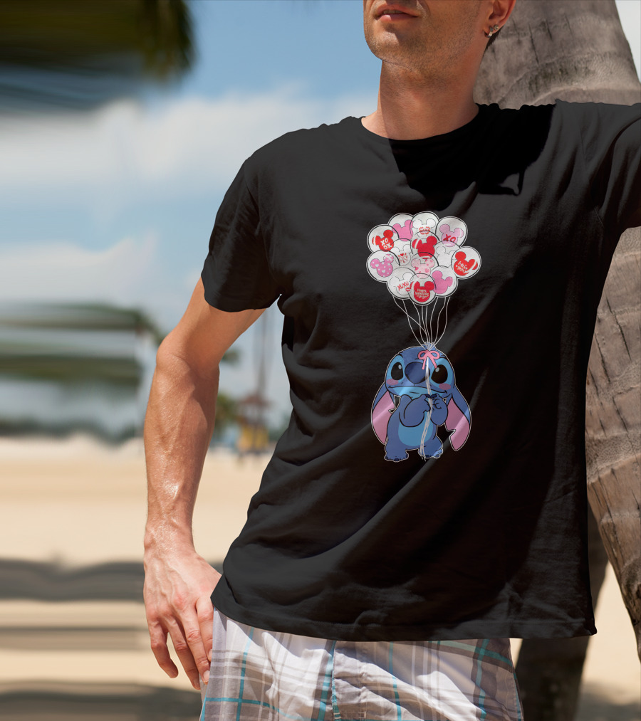 Stitch And Mickey Balloons Valentine's Xo Love T-Shirt