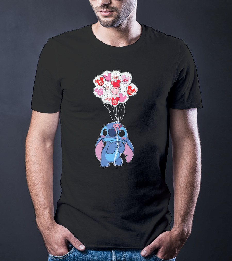 Stitch And Mickey Balloons Valentine's Xo Love T-Shirt