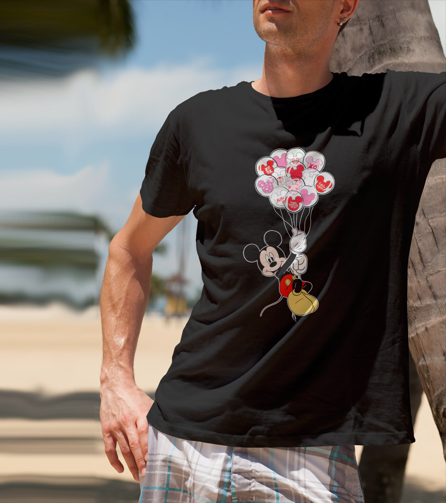 Mickey Mouse Holding Heart Balloons With Xo Love Messages T-Shirt