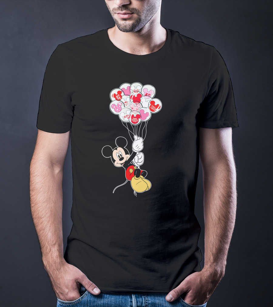 Mickey Mouse Holding Heart Balloons With Xo Love Messages T-Shirt