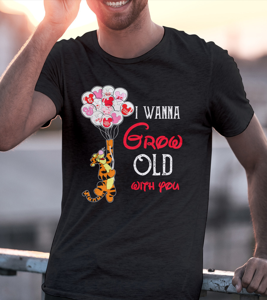 I Wanna Grow Old With You Tigger Balloons Hearts Xo T-Shirt