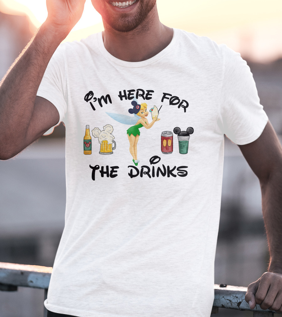 I'm Here For The Drinks Tinkerbell Beer Mouse Ears T-Shirt