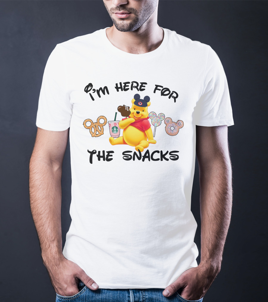I'm Here For The Snacks Pooh Pretzel Mickey Mouse Ice Cream Donut Lollipops Starbucks Coffee T-Shirt