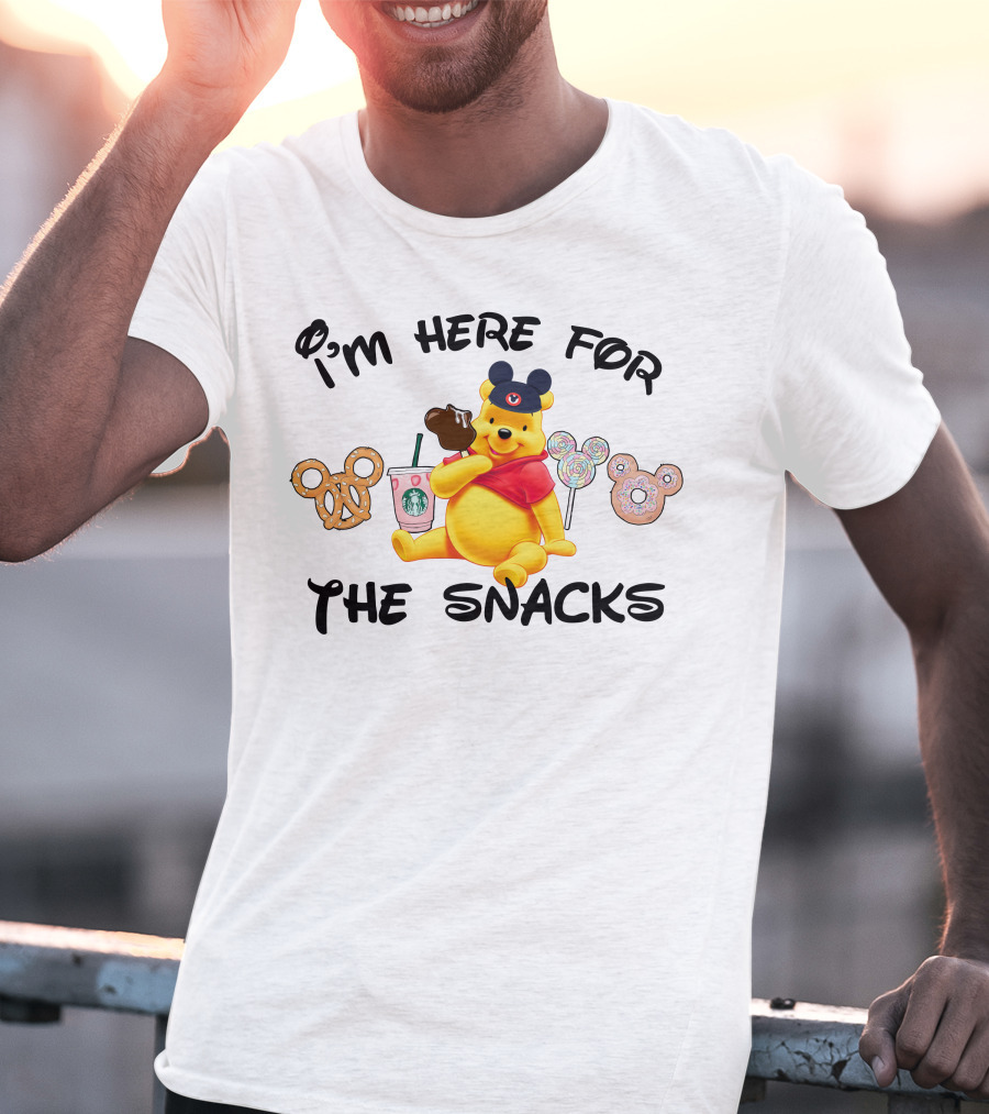 I'm Here For The Snacks Pooh Pretzel Mickey Mouse Ice Cream Donut Lollipops Starbucks Coffee T-Shirt