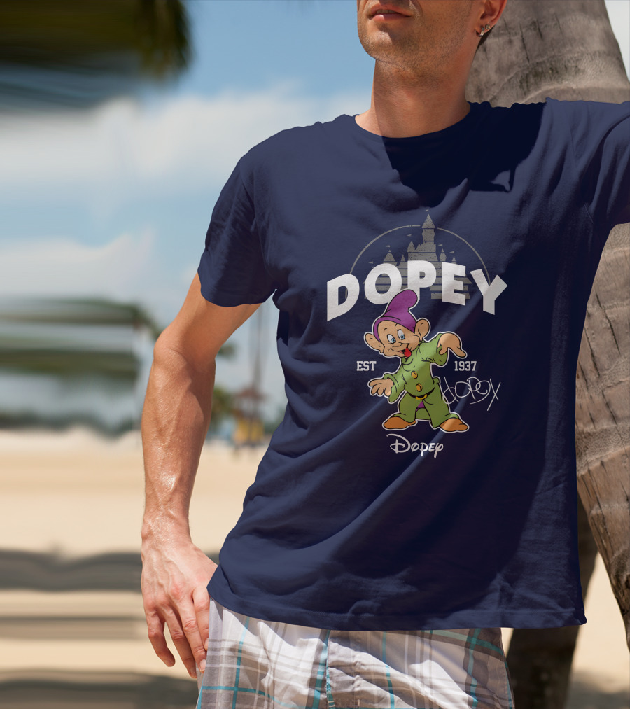 Dopey Est 1937 Castle Background Disney Character T-Shirt
