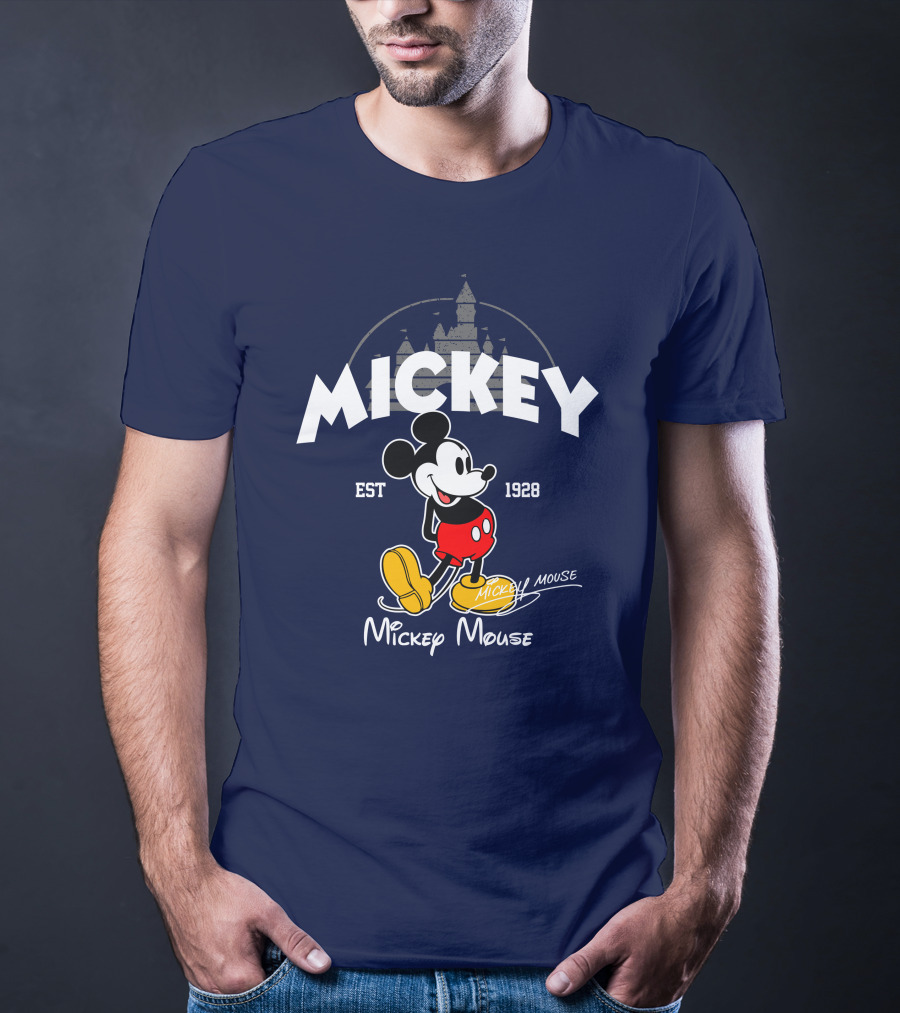 Mickey Mouse Est 1928 Castle Backdrop T-Shirt
