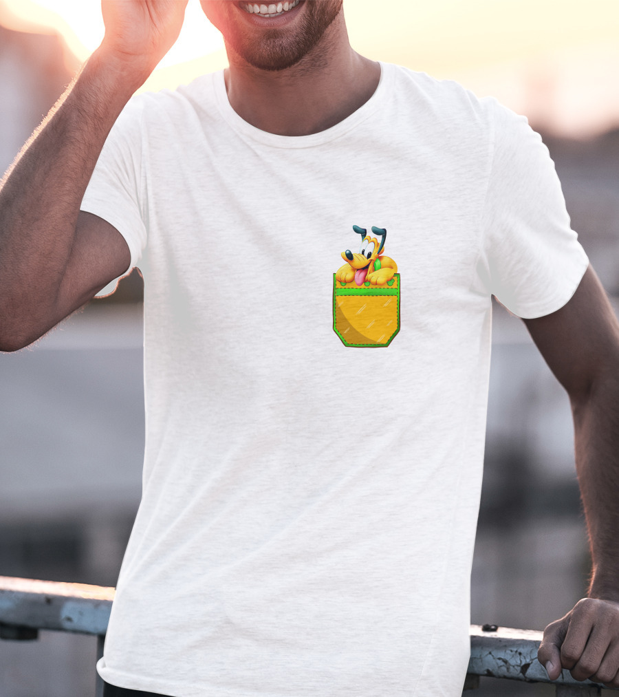Pluto Disney Yellow Dog In Pocket T-Shirt