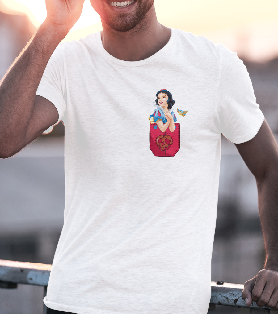 Snow White With Bluebird And Poison Apple Pocket T-Shirt