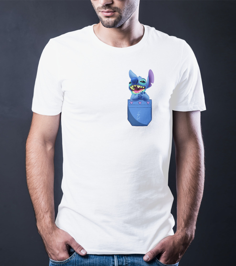 Stitch Pocket Smiling Face With Purple Ears T-Shirt