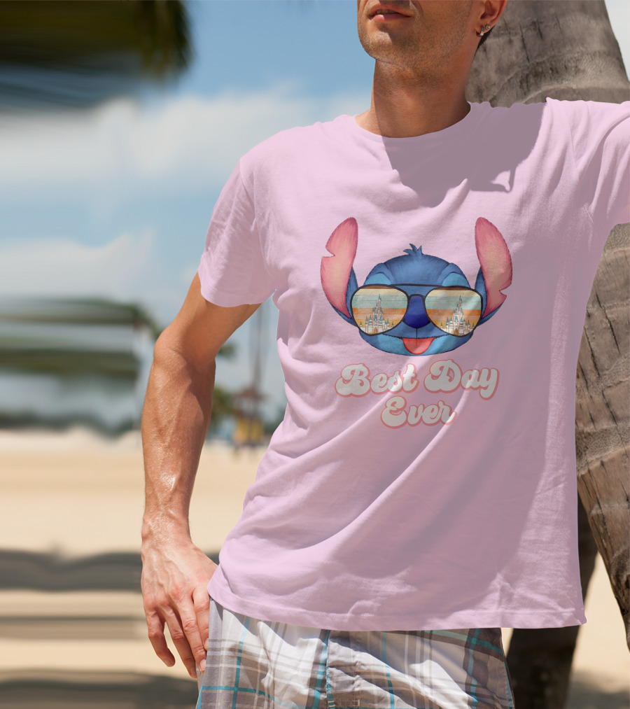 Best Day Ever Stitch Wearing Sunglasses With Castle Reflection T-Shirt