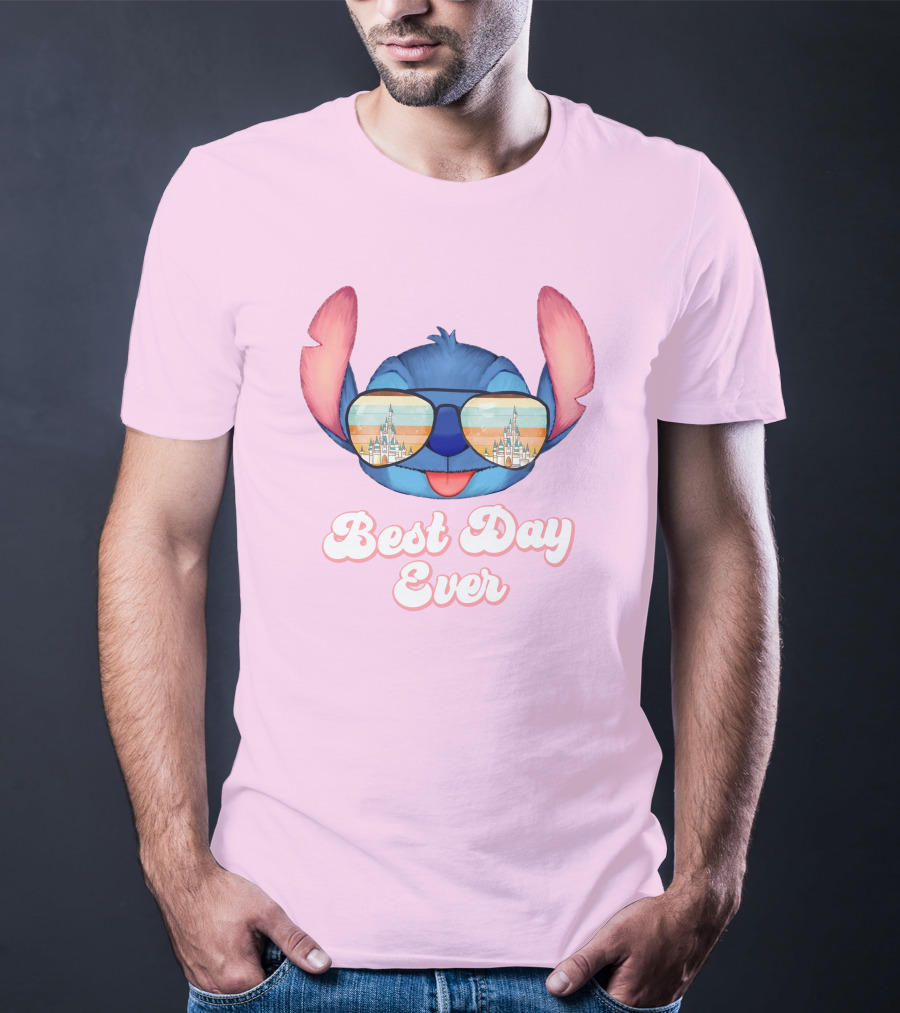 Best Day Ever Stitch Wearing Sunglasses With Castle Reflection T-Shirt
